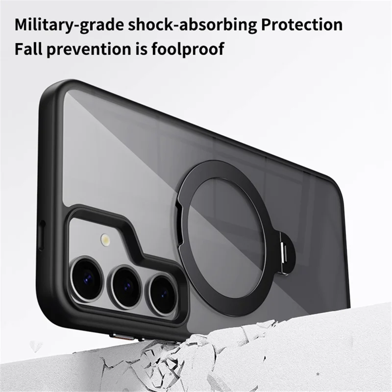 For Samsung Galaxy S24+ Magnetic Case Rotary Ring Kickstand TPU+Acrylic Clear Phone Cover - White
