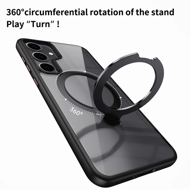 For Samsung Galaxy S24+ Magnetic Case Rotary Ring Kickstand TPU+Acrylic Clear Phone Cover - White