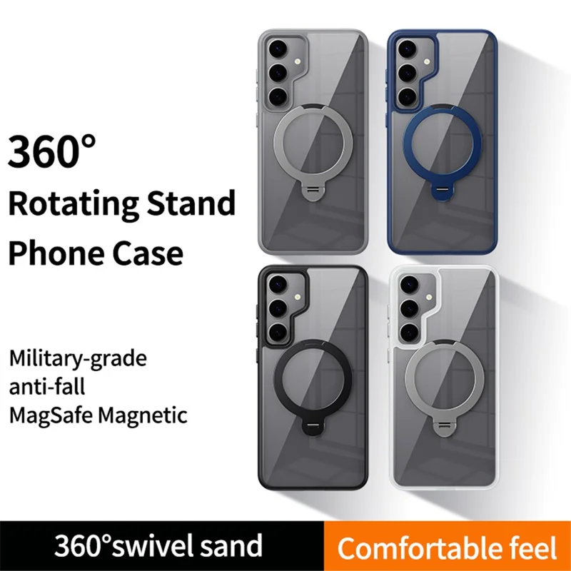For Samsung Galaxy S24+ Magnetic Case Rotary Ring Kickstand TPU+Acrylic Clear Phone Cover - White