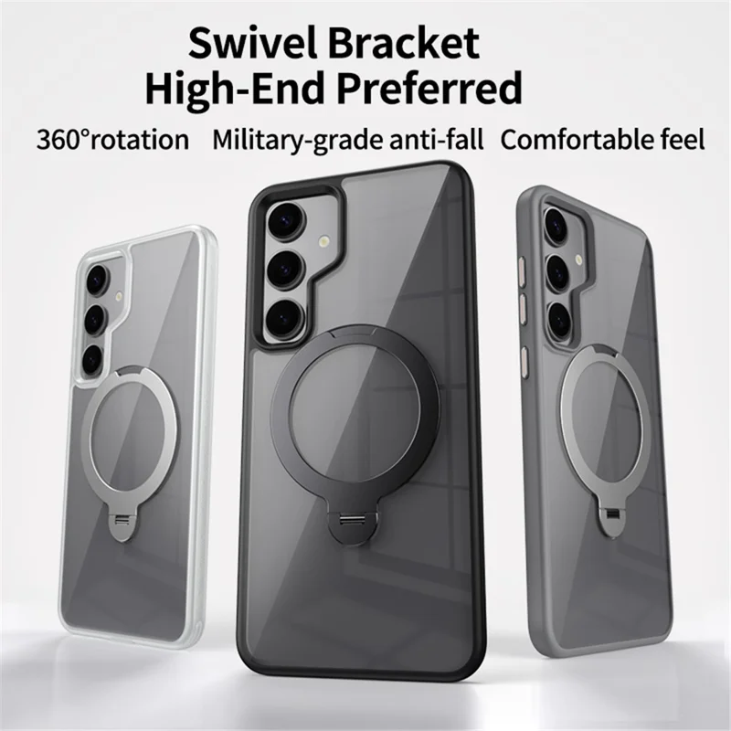 For Samsung Galaxy S24+ Magnetic Case Rotary Ring Kickstand TPU+Acrylic Clear Phone Cover - White