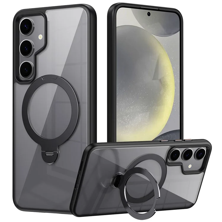 Pour étui Samsung Galaxy S24 compatible avec MagSafe Support de rotation TPU+Acrylique Coque de téléphone - Noir