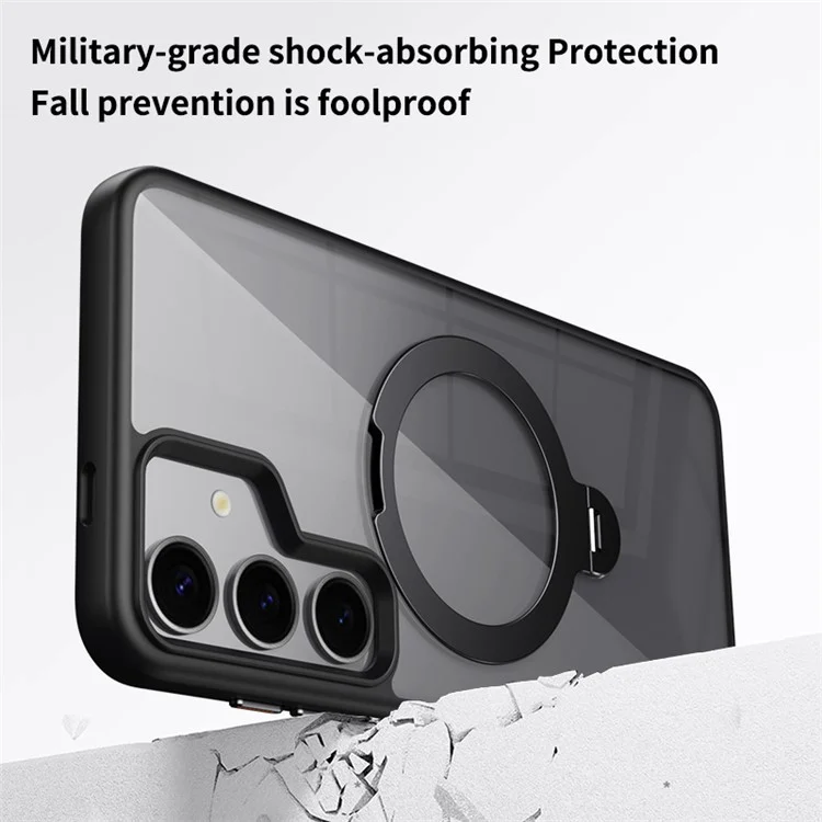 Pour étui Samsung Galaxy S24 compatible avec MagSafe Support de rotation TPU+Acrylique Coque de téléphone - Noir
