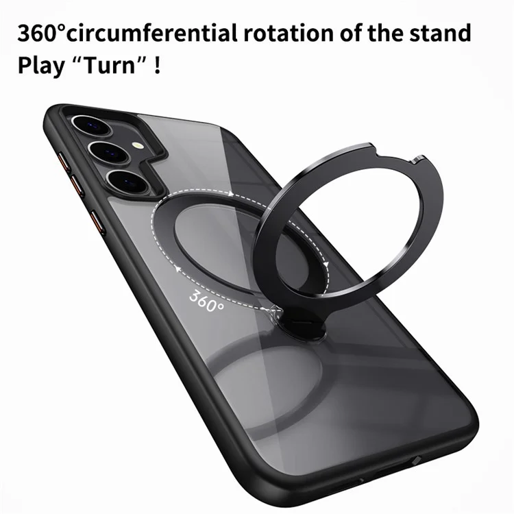Pour étui Samsung Galaxy S24 compatible avec MagSafe Support de rotation TPU+Acrylique Coque de téléphone - Noir