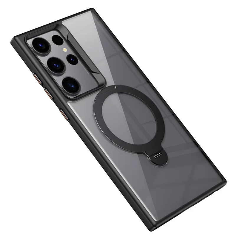 Pour Samsung Galaxy S23 Ultra Coque Magnétique Étui Téléphone TPU+Acrylique Anneau Rotatif Support - Noir