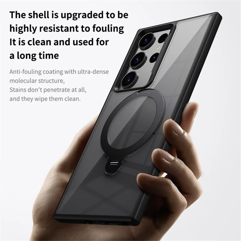 Pour Samsung Galaxy S23 Ultra Coque Magnétique Étui Téléphone TPU+Acrylique Anneau Rotatif Support - Noir