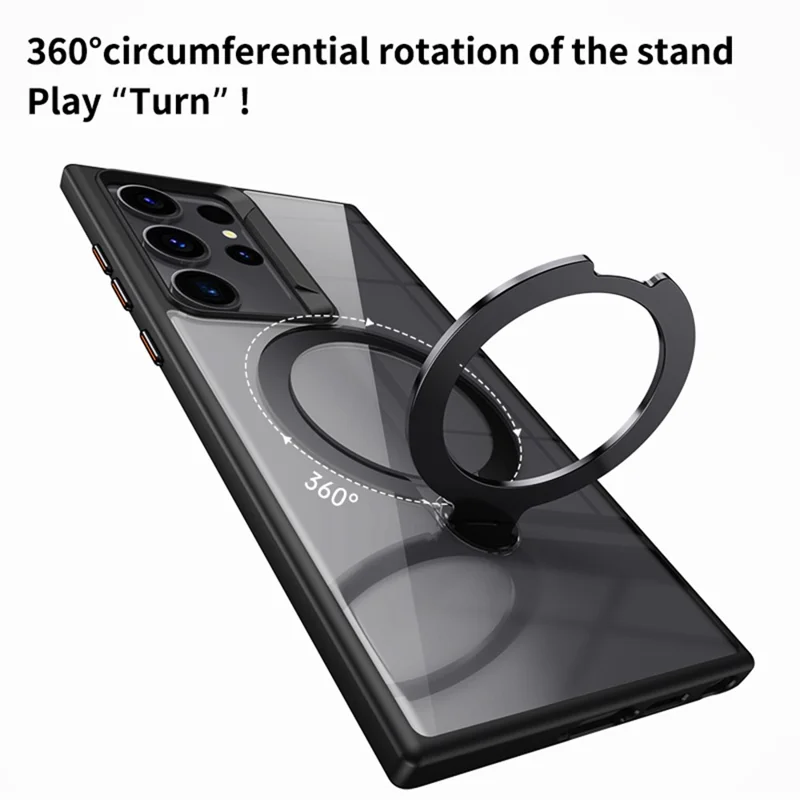 Pour Samsung Galaxy S23 Ultra Coque Magnétique Étui Téléphone TPU+Acrylique Anneau Rotatif Support - Noir