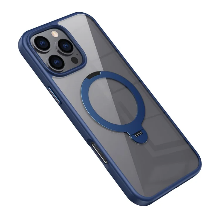 Para iPhone 15 Pro Max Magnetic Clear Case TPU+Acrylic Kickstand Phone Cover - Azul