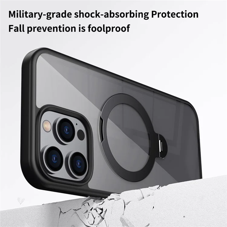 Para iPhone 15 Pro Max Magnetic Clear Case TPU+Acrylic Kickstand Phone Cover - Azul