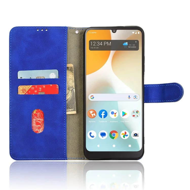 For BLU View 5 Pro Case Skin-Touch PU Leather Wallet Folio Flip Phone Cover - Blue