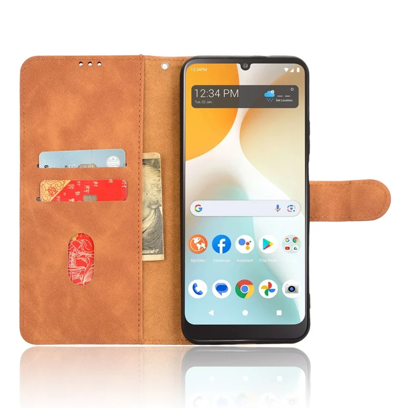 For BLU View 5 Pro Case Skin-Touch PU Leather Wallet Folio Flip Phone Cover - Brown