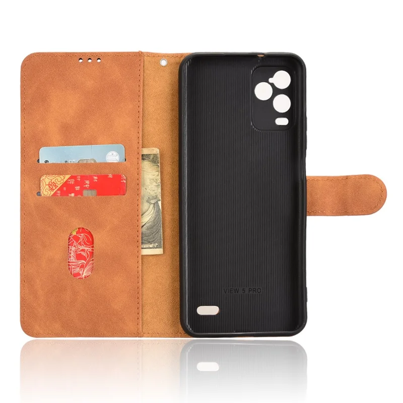For BLU View 5 Pro Case Skin-Touch PU Leather Wallet Folio Flip Phone Cover - Brown