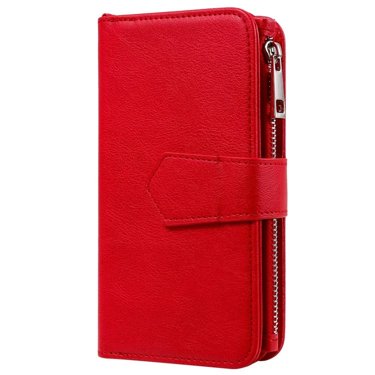 For Samsung Galaxy A33 5G Magnetic Leather Case Mobile Cover with Detachable Zipper Wallet Strap - Red