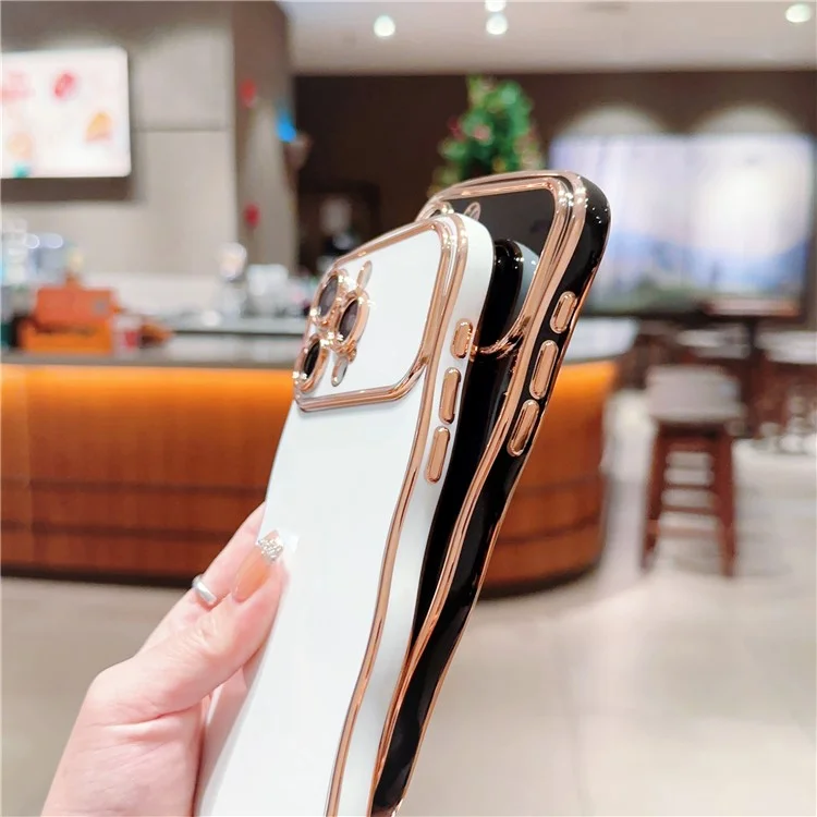 Per Iphone 13 Pro Case Curly Wave Famme a Forma di Back Cover TPU Elettroplatante - Bianco Avorio