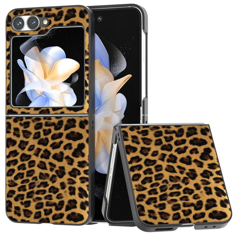 Para Samsung Galaxy Z Flip6 5G Case Black Edge PU+PC Leopard Pattern Phone Cover - Ouro