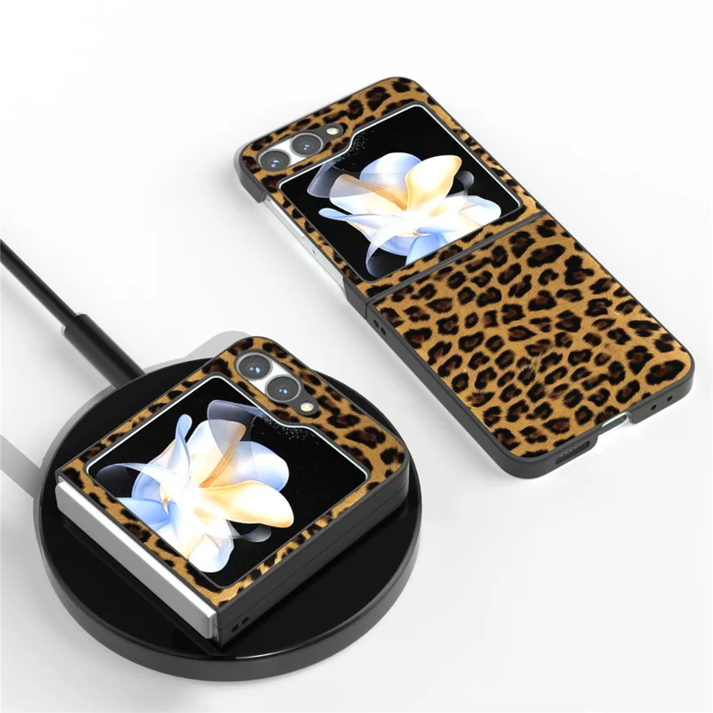 Para Samsung Galaxy Z Flip6 5G Case Black Edge PU+PC Leopard Pattern Phone Cover - Ouro