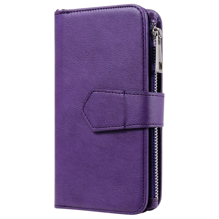 KT Serie multifuncional-4 para Samsung Galaxy A12 Funda billetera desmontable de 2 en 1 de piel sintética con soporte y bolsillo con cremallera - Púrpura