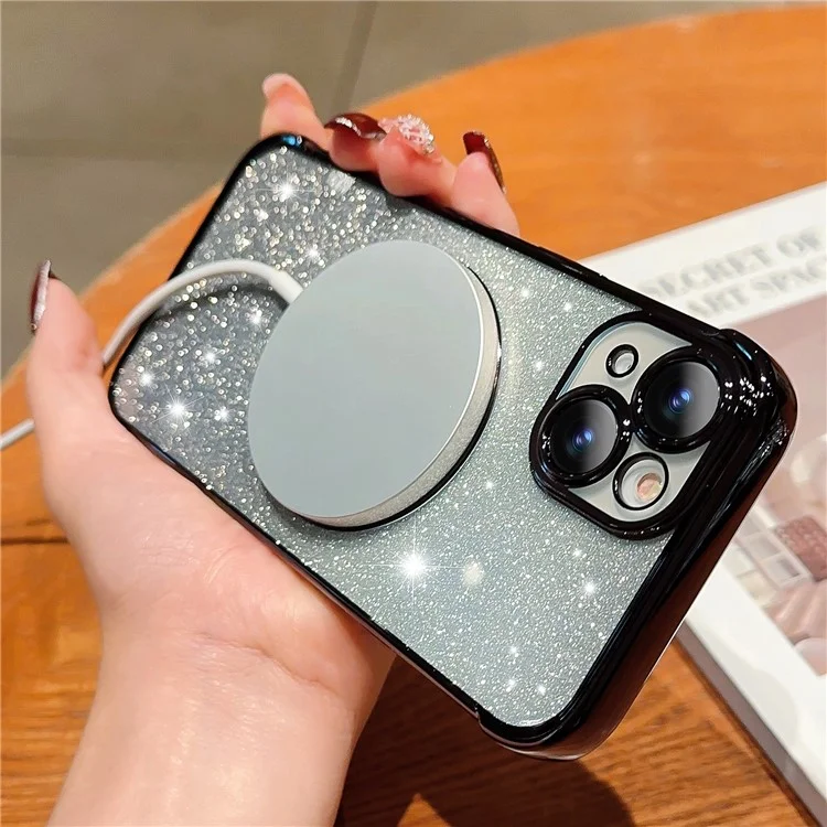 Pour étui iPhone 13 Gradient Sparkle TPU Housse de téléphone compatible avec MagSafe - Noir