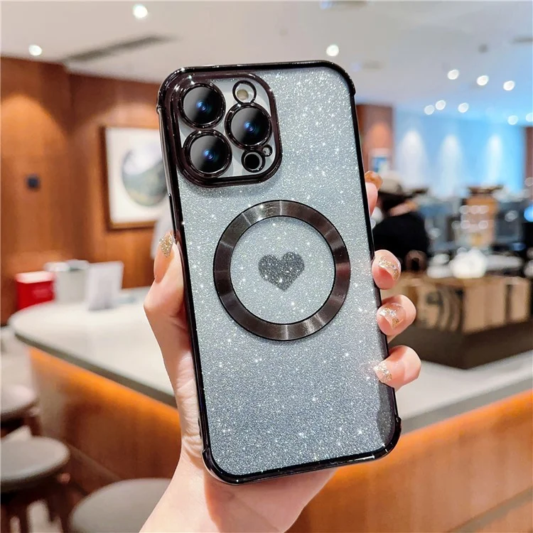 Für iPhone 13 Pro Case Gradient Sparkle TPU Handyhülle kompatibel mit MagSafe - Schwarz