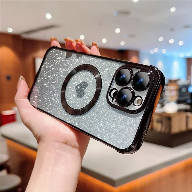 Für iPhone 13 Pro Case Gradient Sparkle TPU Handyhülle kompatibel mit MagSafe - Schwarz