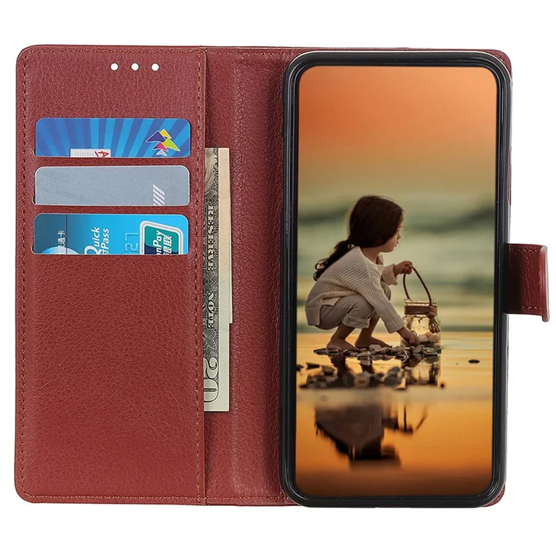 For Sony Xperia 5 VI Case PU Leather Wallet Phone Cover Litchi Texture - Brown
