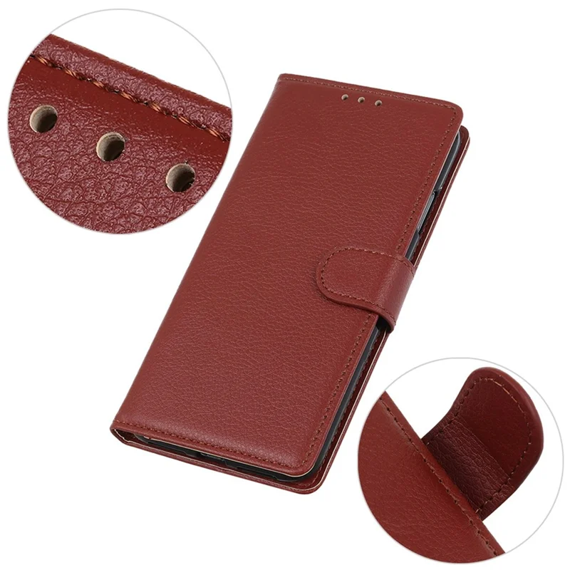 For Sony Xperia 5 VI Case PU Leather Wallet Phone Cover Litchi Texture - Brown