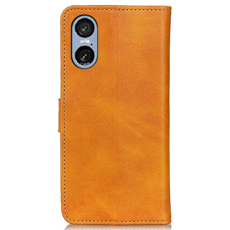 For Sony Xperia 5 VI Case Cowhide Texture Leather Phone Cover Stand Wallet - Brown