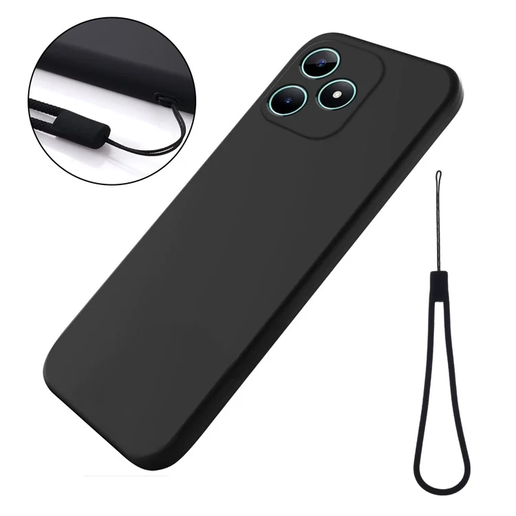 For ZTE Axon 60 Case Liquid Silicone Anti-Scratch Phone Cover with Hand Strap - Black