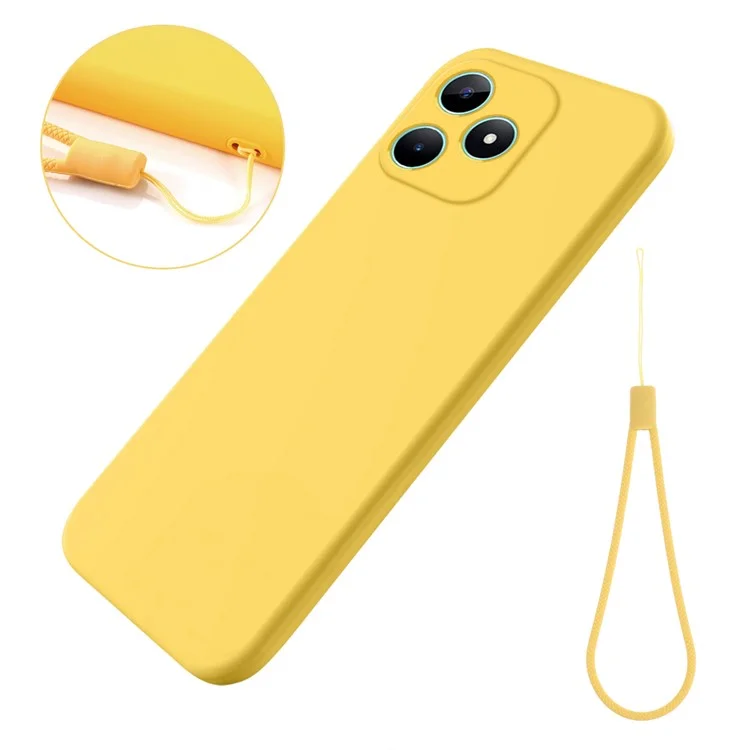 For ZTE Axon 60 Lite Liquid Silicone Case Soft Liner Phone Cover with Wrist Strap - Yellow