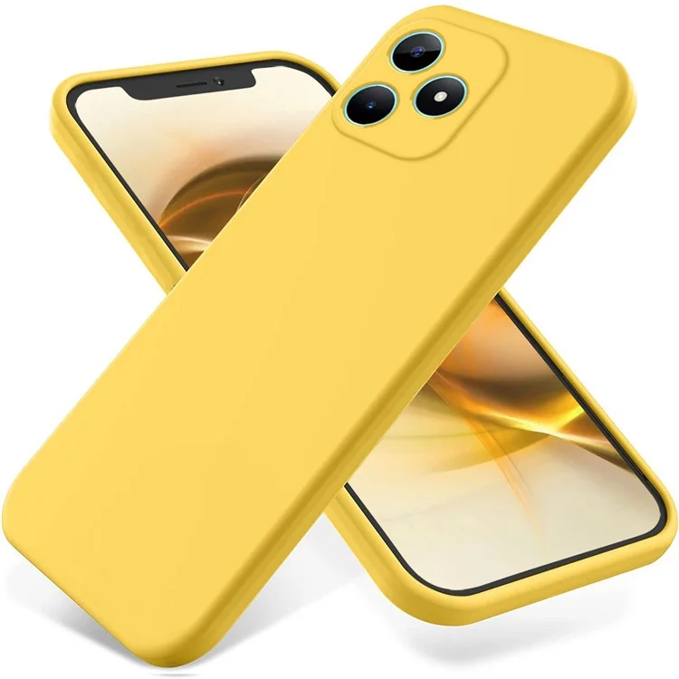 For ZTE Axon 60 Lite Liquid Silicone Case Soft Liner Phone Cover with Wrist Strap - Yellow
