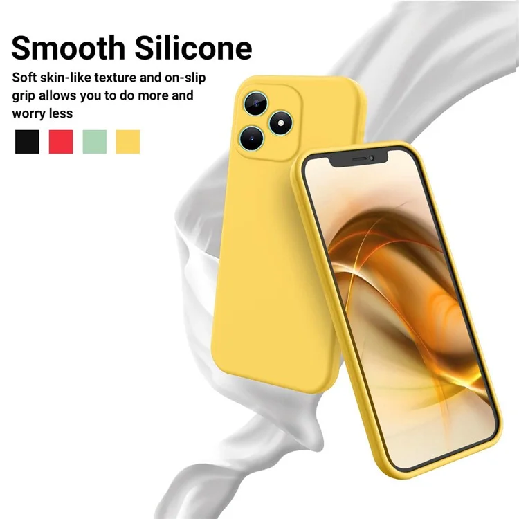 For ZTE Axon 60 Lite Liquid Silicone Case Soft Liner Phone Cover with Wrist Strap - Yellow