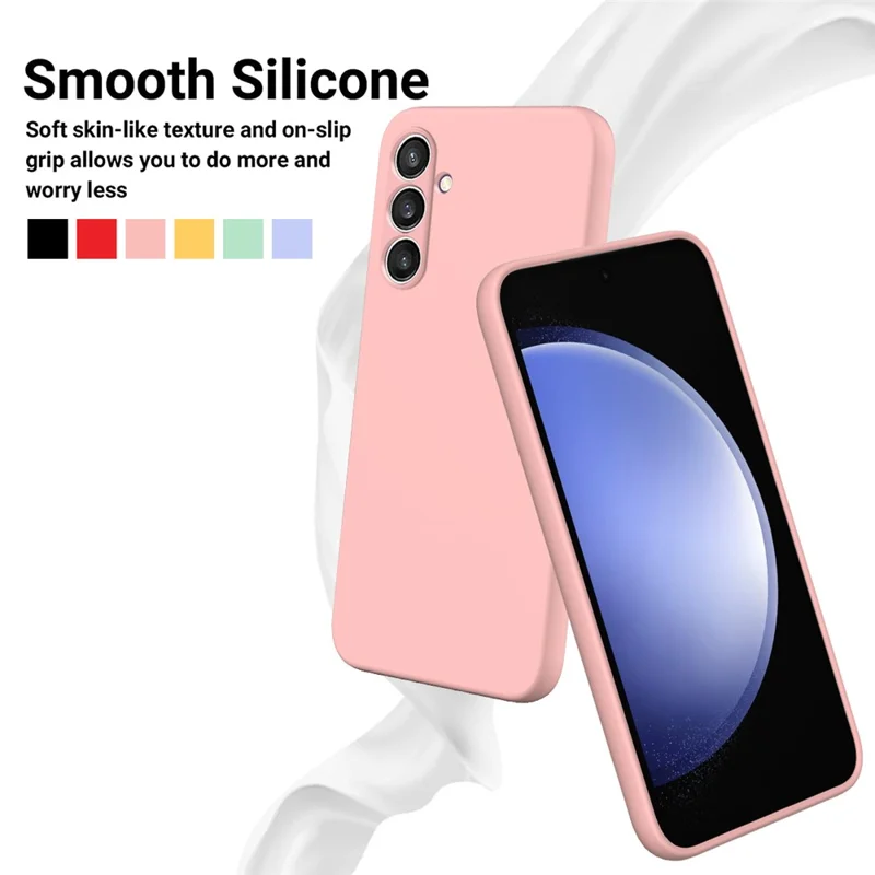 For Samsung Galaxy S24 FE Case Liquid Silicone Phone Cover Smooth Touch with Wrist Strap - Pink