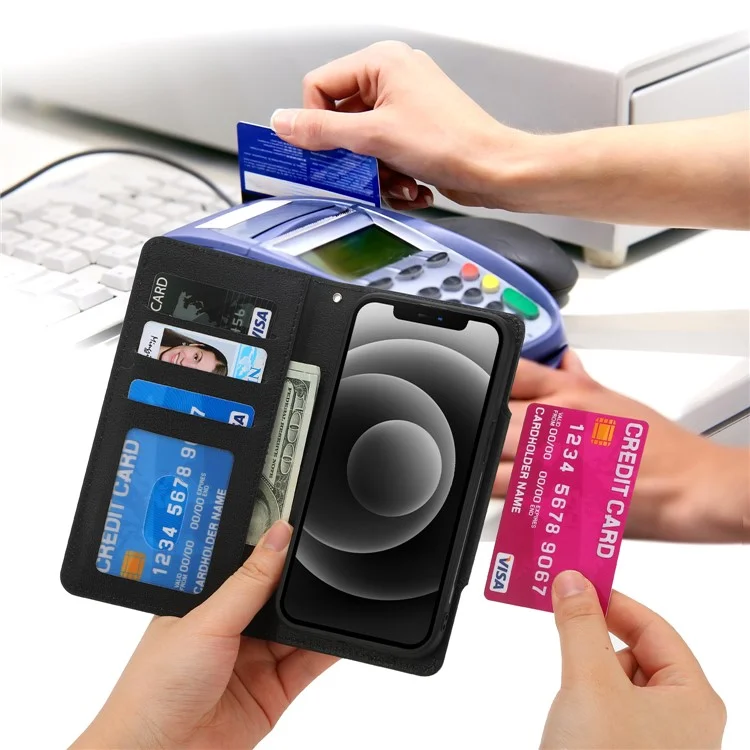 For iPhone 16 Pro Case PU Leather Wallet Detachable Phone Cover - Black