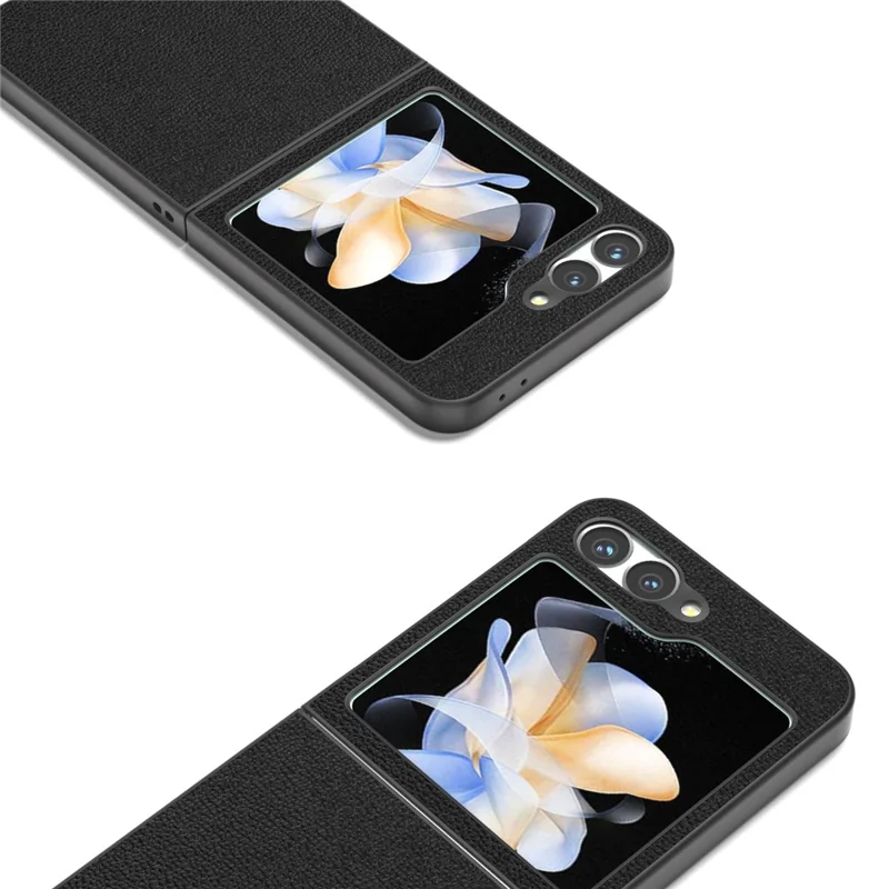ABEEL For Samsung Galaxy Z Flip7 FE 5G / Z Flip6 5G Case Genuine Cow Leather+PC Hard Phone Cover - Black