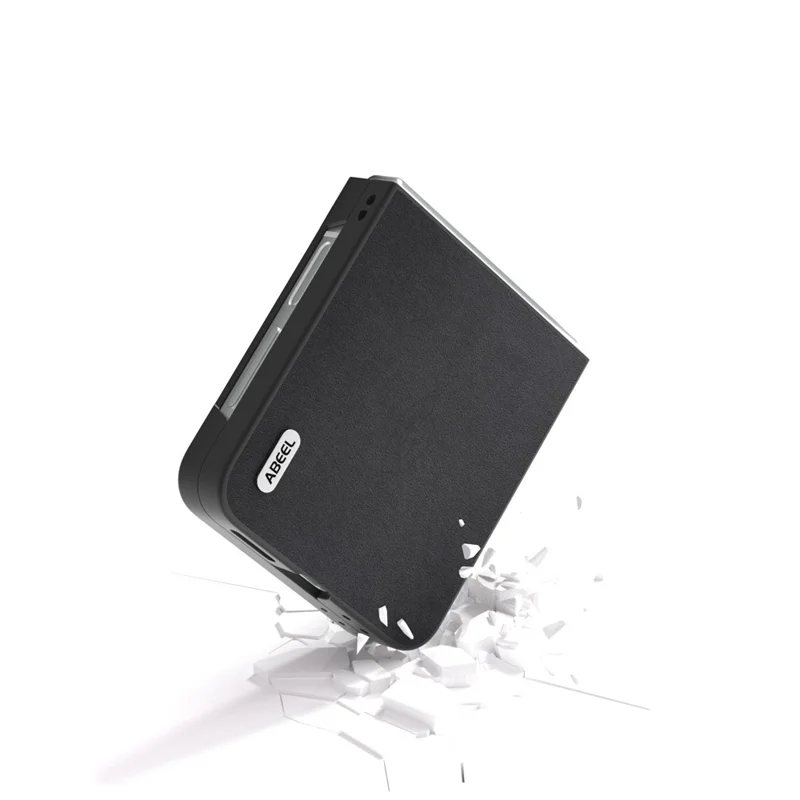 ABEEL For Samsung Galaxy Z Flip7 FE 5G / Z Flip6 5G Case Genuine Cow Leather Coated PC Folding Phone Cover - Black