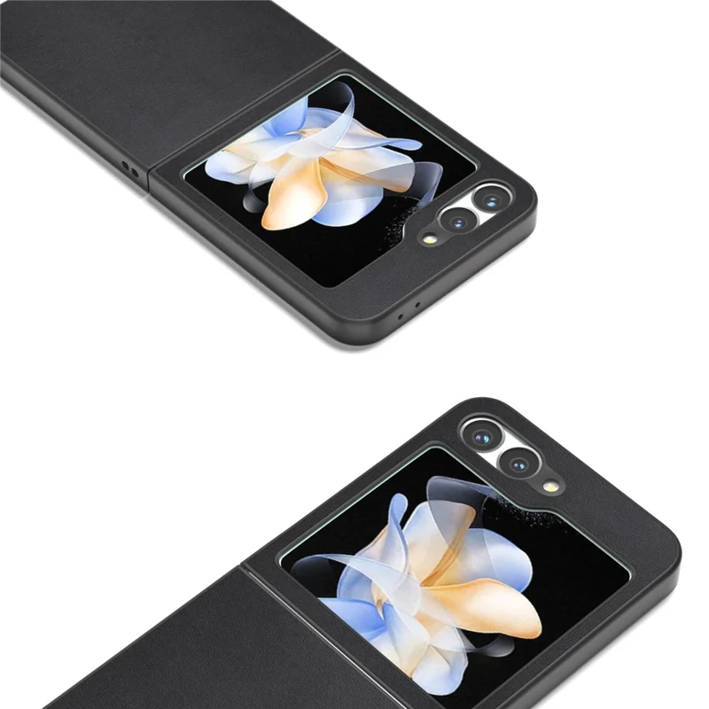 ABEEL For Samsung Galaxy Z Flip7 FE 5G / Z Flip6 5G Case Genuine Cow Leather Coated PC Folding Phone Cover - Black