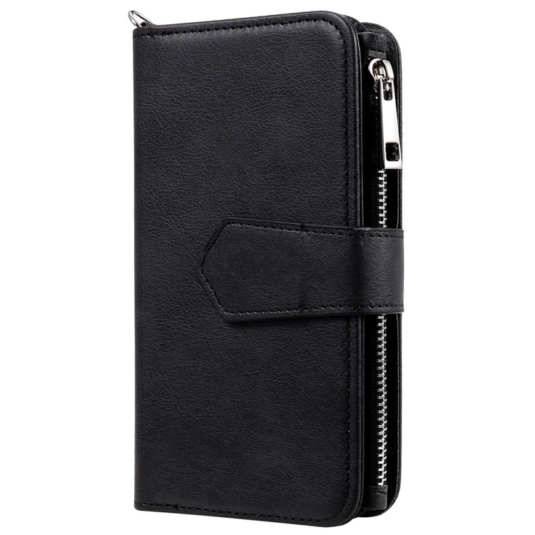KT Multi-functional Series-4 Zipper Pocket Leather Case для iPhone 14 Plus, съемный 2-в-1 Anti-scratch Wallet Stand Phone Cover - Черный