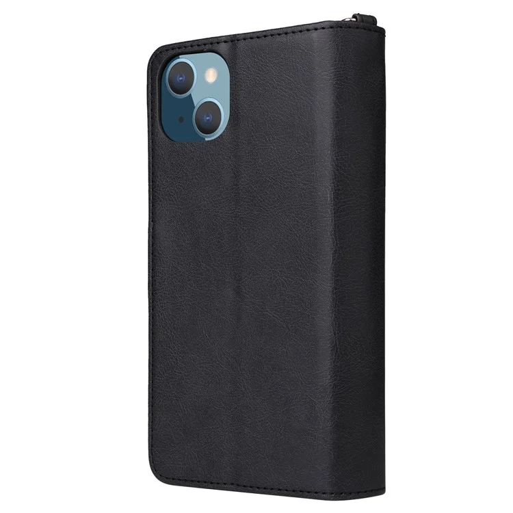 KT Multi-functional Series-4 Zipper Pocket Leather Case для iPhone 14 Plus, съемный 2-в-1 Anti-scratch Wallet Stand Phone Cover - Черный