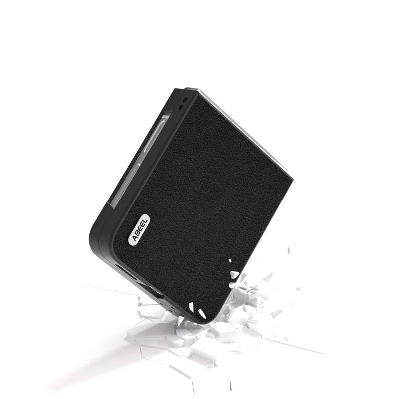 ABEEL For Samsung Galaxy Z Flip7 FE 5G / Z Flip6 5G Case Genuine Cow Leather Coated PC Folding Phone Cover - Black