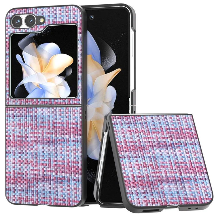 Per Samsung Galaxy Z Flip6 5G Case Plaid Texture Leather+PC Folding Phone Cover - Purple