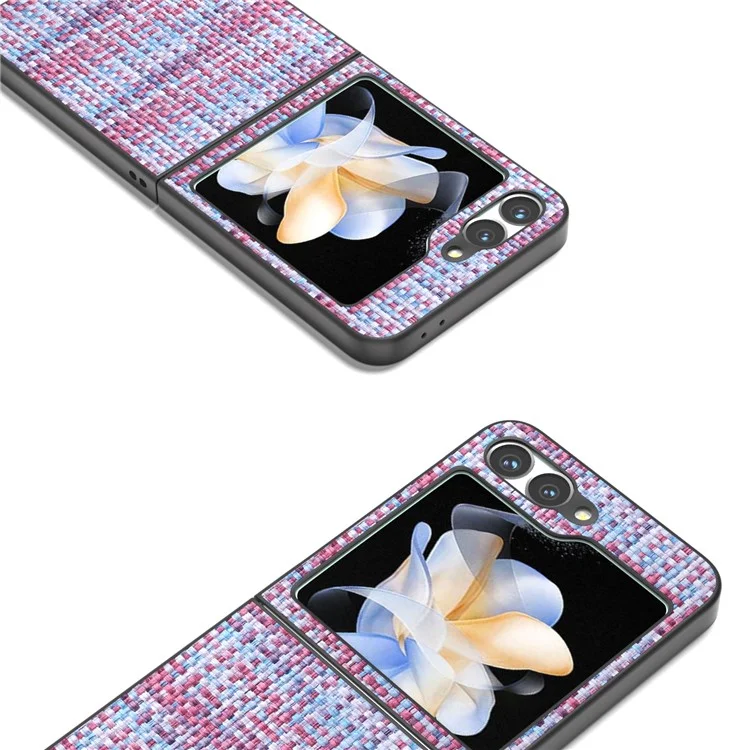 Per Samsung Galaxy Z Flip6 5G Case Plaid Texture Leather+PC Folding Phone Cover - Purple
