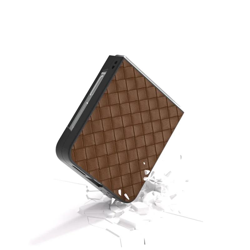 For Samsung Galaxy Z Flip7 FE 5G / Z Flip6 5G Case Woven Texture Leather+PC Protective Phone Cover - Brown