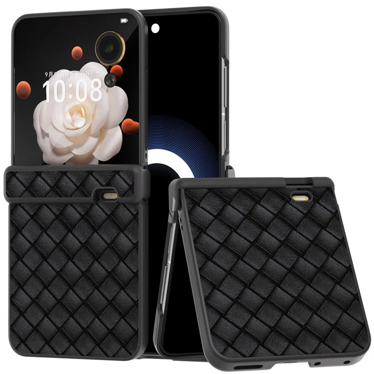 Étui à rabat 5G Hinge Protection Woven Texture Leather+PC pour Honor Magic V - Noir