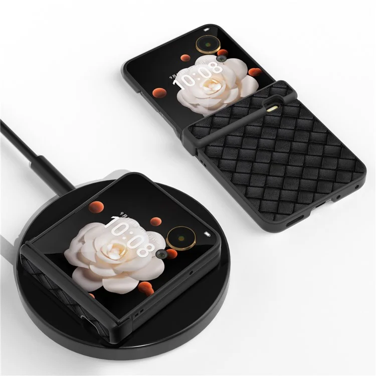 Étui à rabat 5G Hinge Protection Woven Texture Leather+PC pour Honor Magic V - Noir