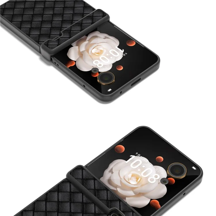 Étui à rabat 5G Hinge Protection Woven Texture Leather+PC pour Honor Magic V - Noir