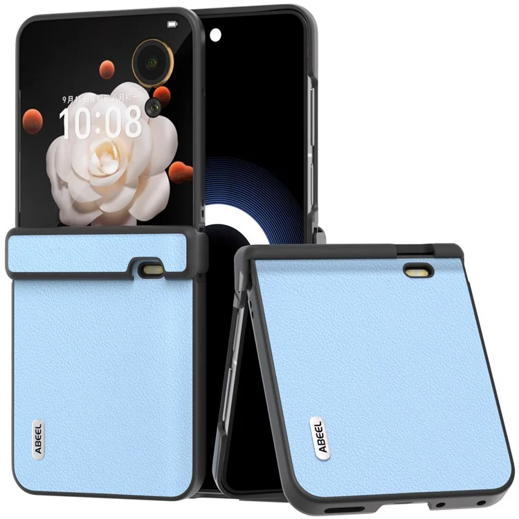 ABEEL For Honor Magic V Flip 5G Чехол Защита петли Настоящая кожа коровы+ПК Чехол для телефона - Синий