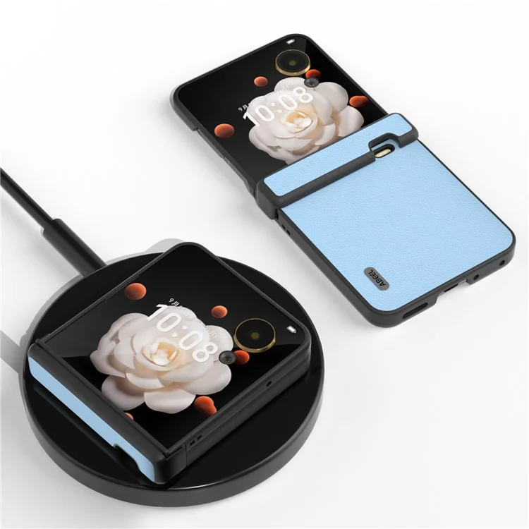 ABEEL For Honor Magic V Flip 5G Чехол Защита петли Настоящая кожа коровы+ПК Чехол для телефона - Синий