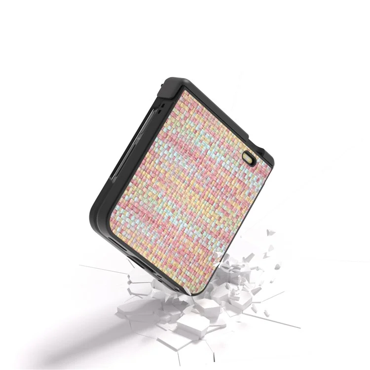 For Honor Magic V Flip 5G Case Plaid Texture Leather+PC Phone Cover Hinge Protection - Rosa