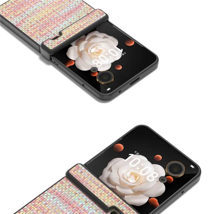 For Honor Magic V Flip 5G Case Plaid Texture Leather+PC Phone Cover Hinge Protection - Rosa
