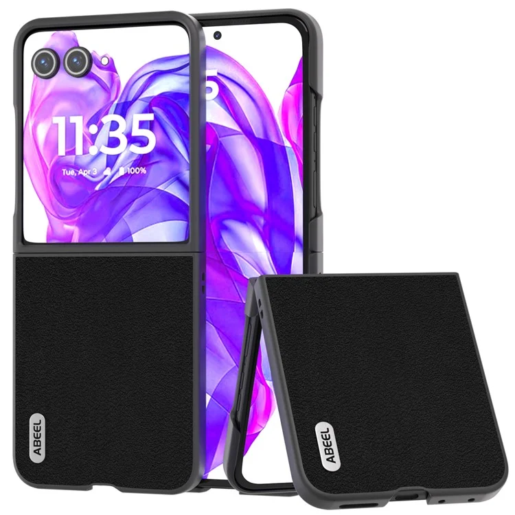 ABEEL Para Motorola Razr 50 Ultra 5G Funda Cuero Genuino de Vaca+PC Tapa Dura del Teléfono - Negro