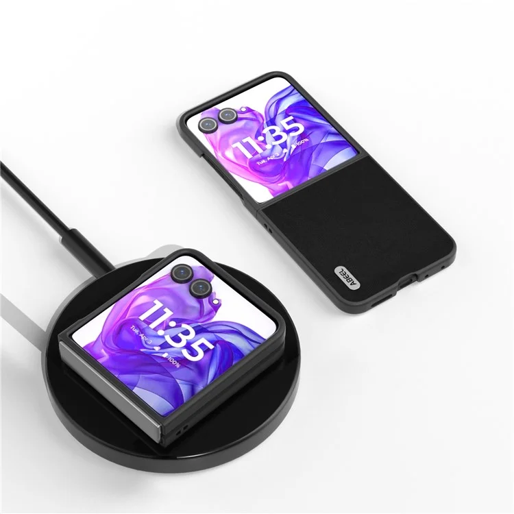 ABEEL Para Motorola Razr 50 Ultra 5G Funda Cuero Genuino de Vaca+PC Tapa Dura del Teléfono - Negro